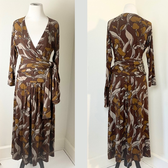 ETRO Midi Wrap Dress | Printed | Brown | Italy | 48 | Large | 12 - Picture 2 of 14